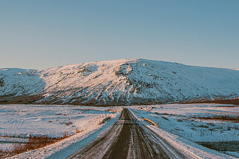 Snowy Mountain Road Winter Landscape