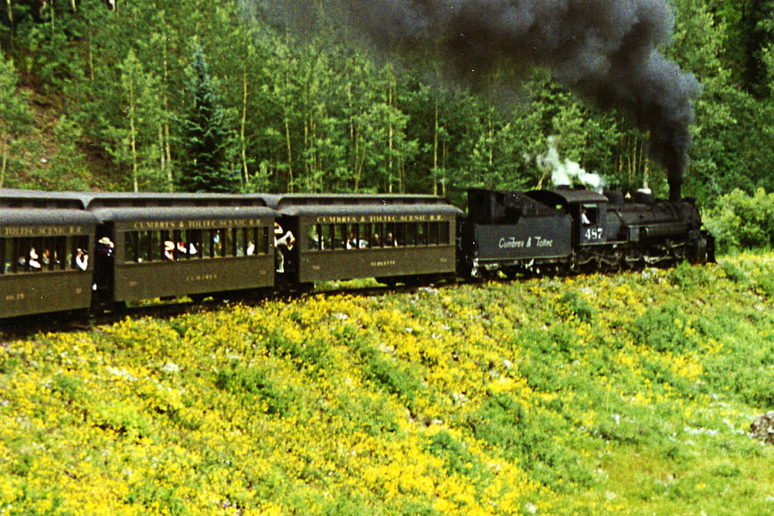 Vintage Steam Train Traveling Through Green Forest