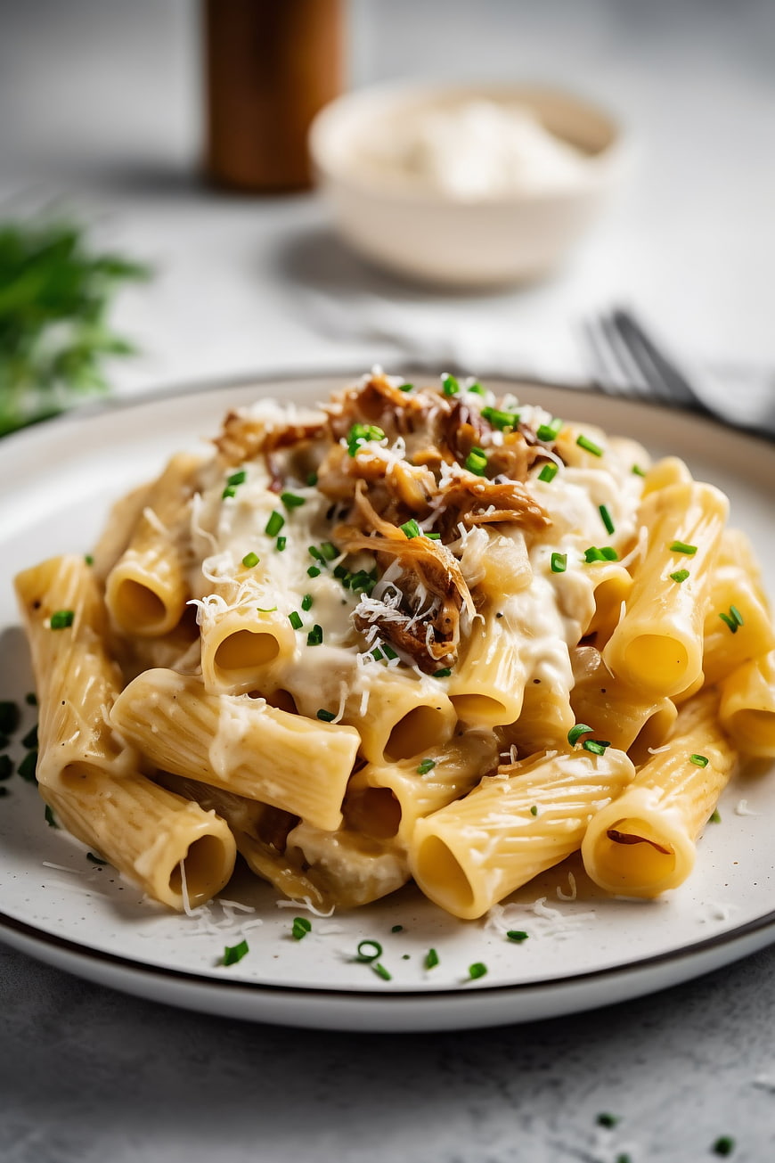 Creamy Rigatoni Pasta with Mushrooms and Chives