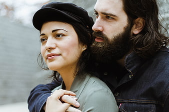 Intimate Portrait of Romantic Couple Embracing Outdoors