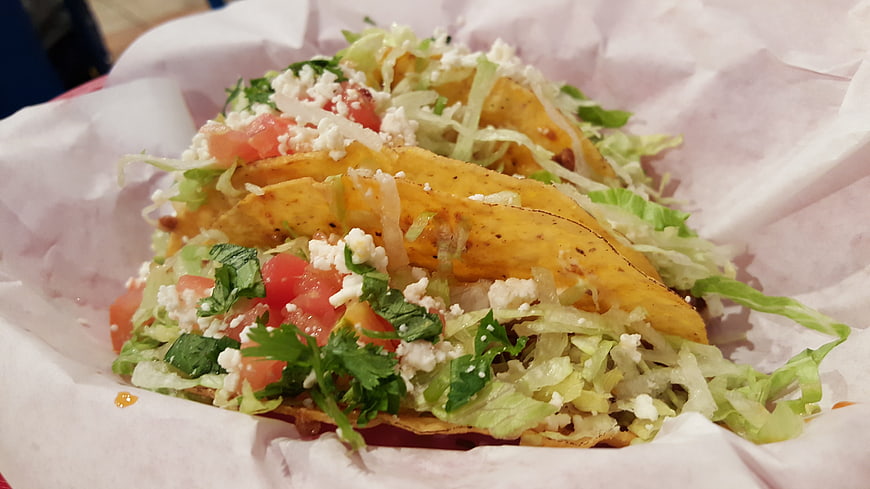 Fresh Mexican Tacos with Lettuce, Tomato, and Cheese