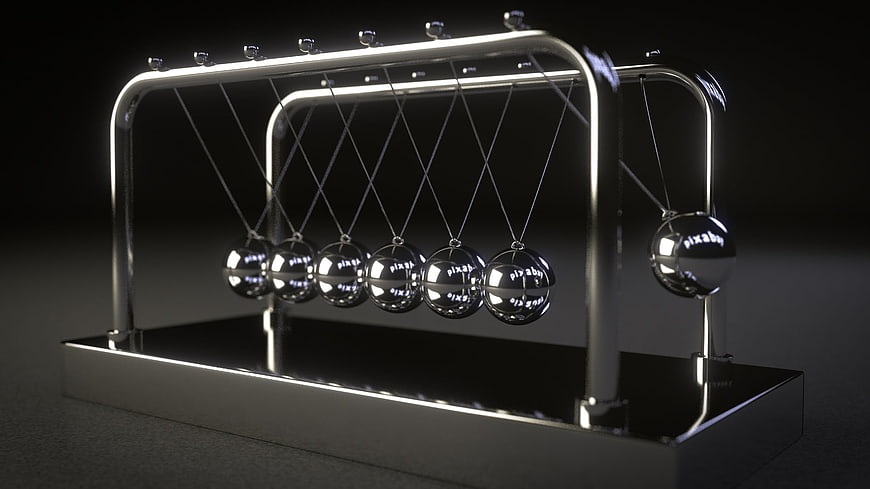 3D Render of Newton's Cradle with Metallic Spheres