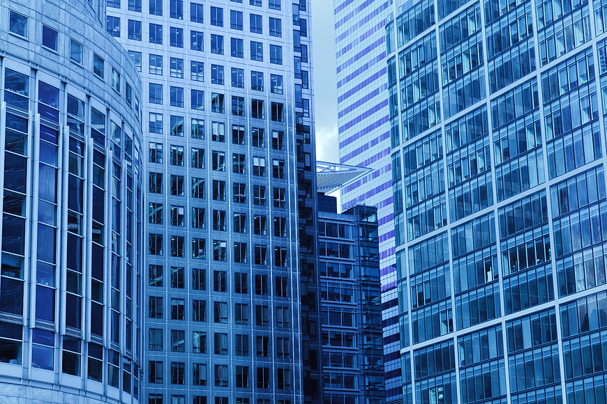 Modern Blue Glass Skyscrapers in Urban Cityscape
