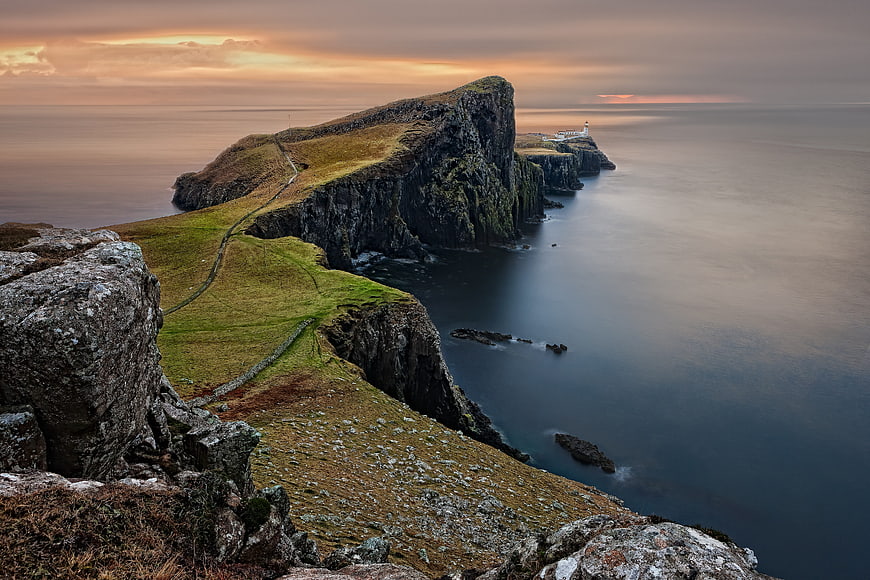Dramatic Neist Point Lighthouse Sunset Long Exposure Landscape