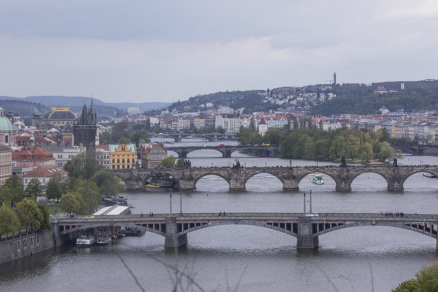 Prague Cityscape with Charles Bridge and Vltava River