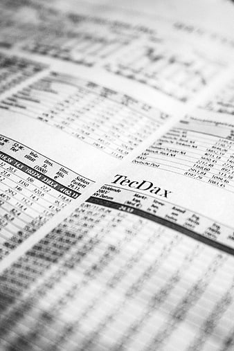Close-up of TecDax stock market data in a financial newspaper