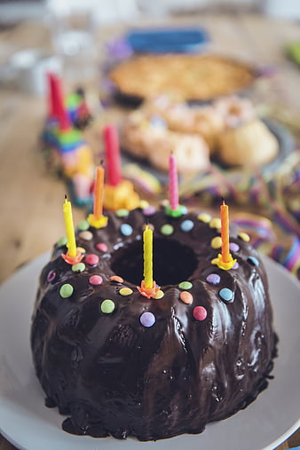 Chocolate Bundt Cake with Birthday Candles and Sprinkles