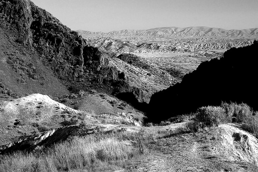 Black and White Mountain Landscape with Deep Shadows