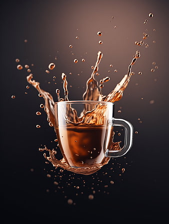 Dynamic Coffee Splash in Glass Cup on Dark Background