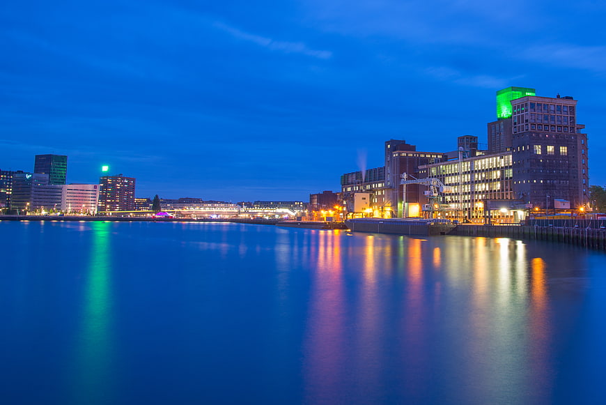 Rotterdam Harbor Night Skyline with Reflections
