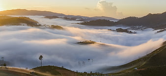 Misty Mountain Valley Landscape At Golden Hour
