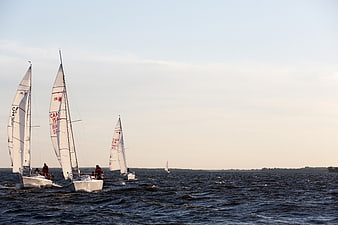 Sailboats Racing on Choppy Water with Copyspace