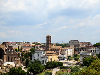 Panoramic View of Roman Forum and Colosseum in Rome