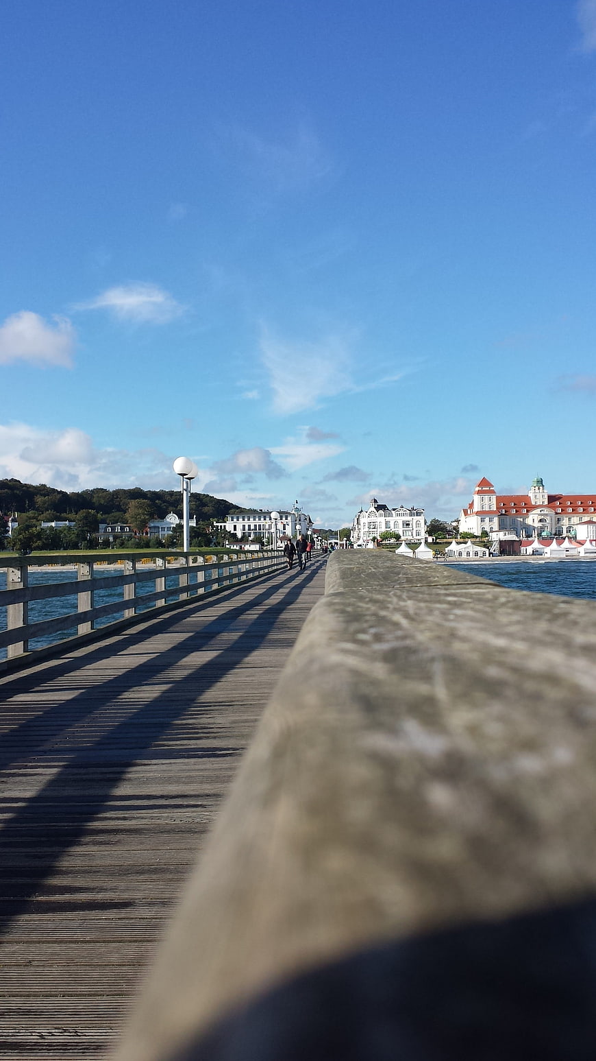 Wooden pier leading to historic Kurhaus in Binz, Rügen