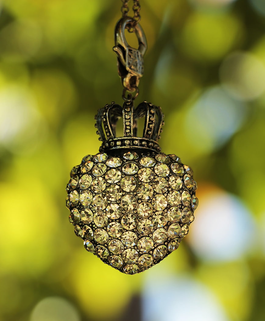 Rhinestone Heart Pendant with Crown on Chain