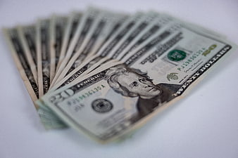 Fan of US Twenty Dollar Bills on White Background