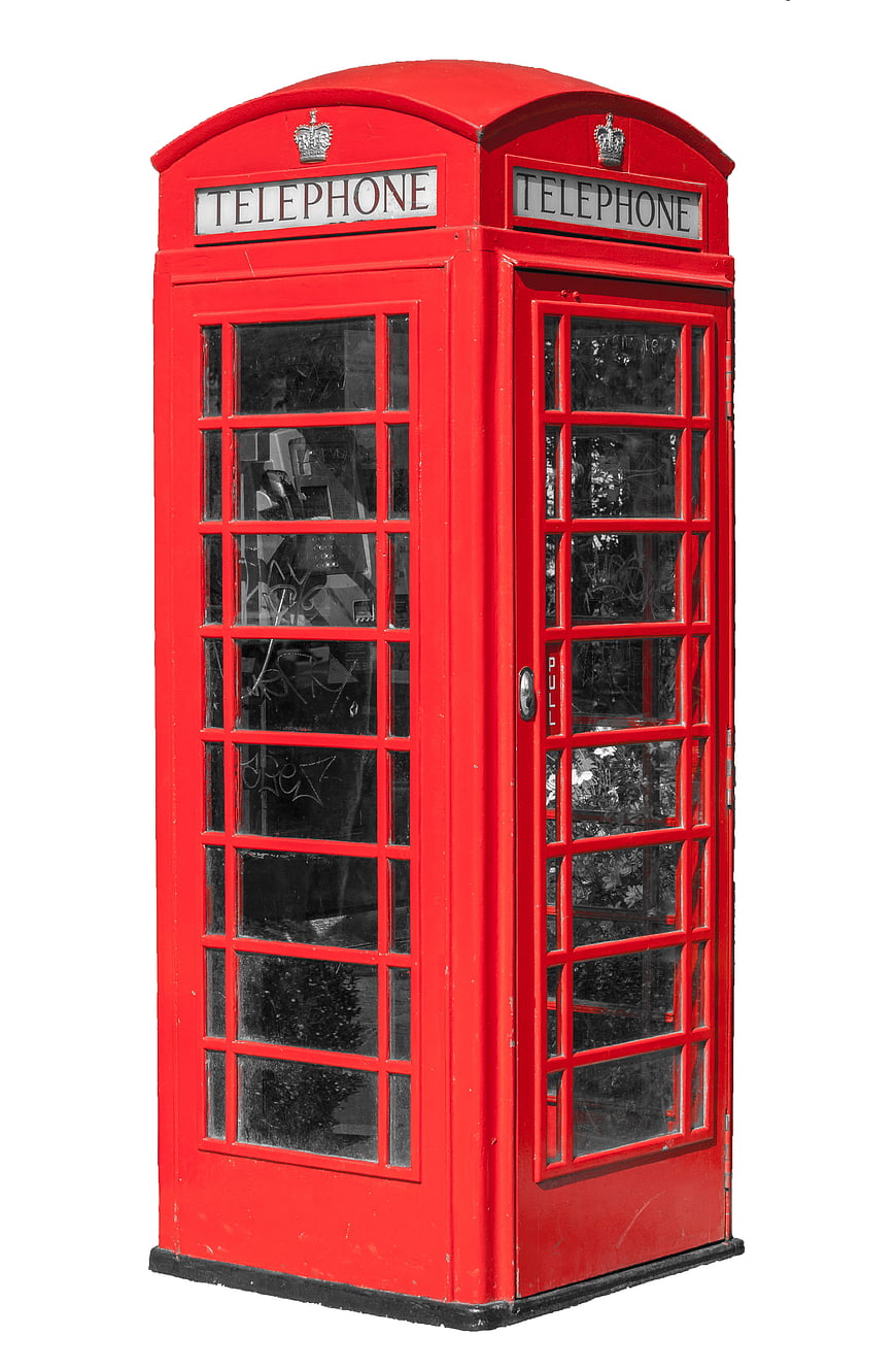 Classic Red British Telephone Booth Isolated on White