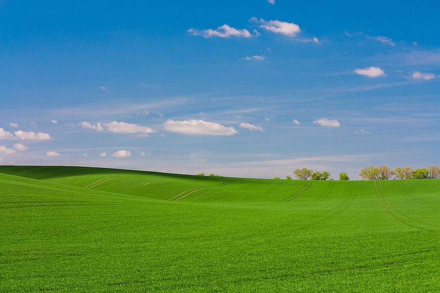 Vibrant Green Rolling Hills Under Blue Sky