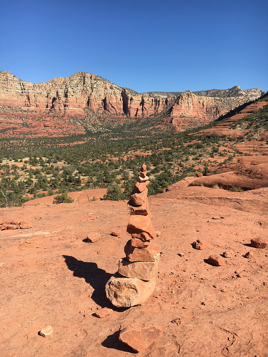 Stacked Rock Cairn in Sedona Red Rocks Landscape