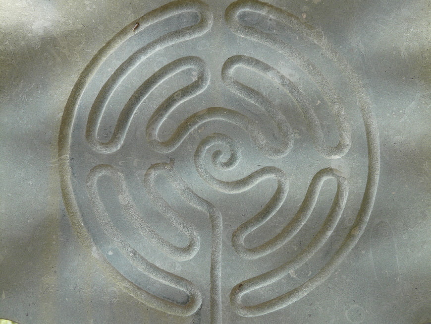 Carved Stone Labyrinth Symbol Close-Up