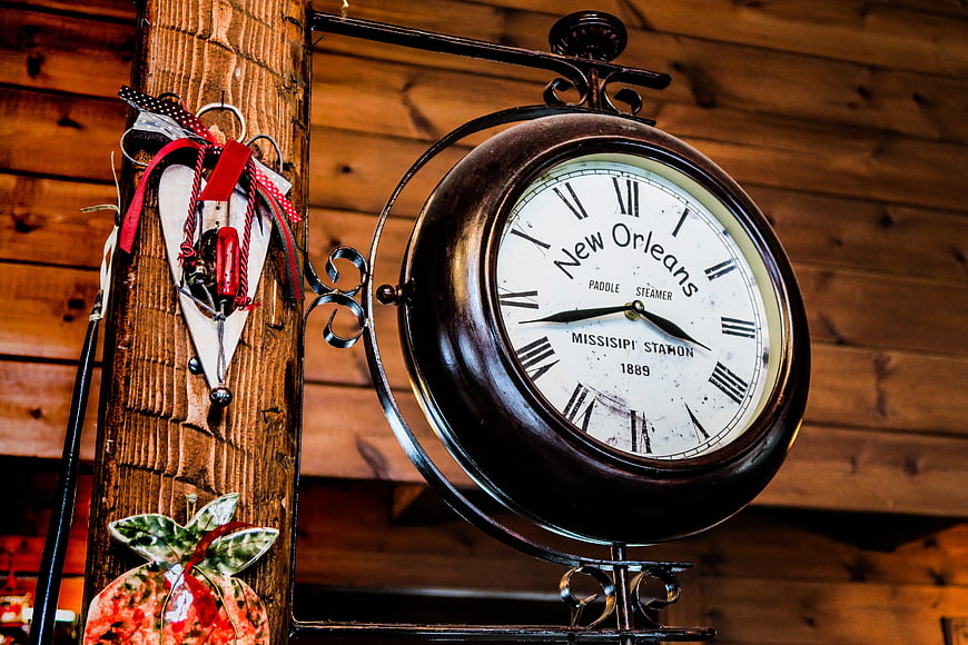 Vintage New Orleans Paddle Steamer Clock on Wooden Wall