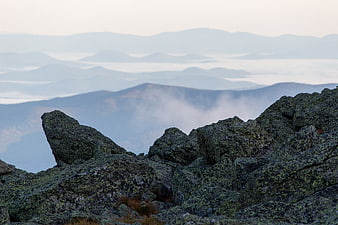 Misty Mountain Range View from Rocky Summit