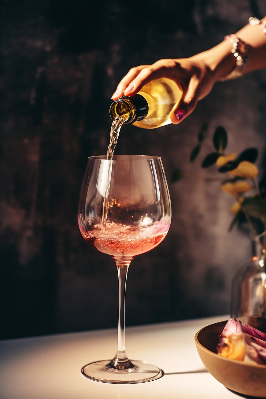 Hand Pouring Rosé Wine into a Glass