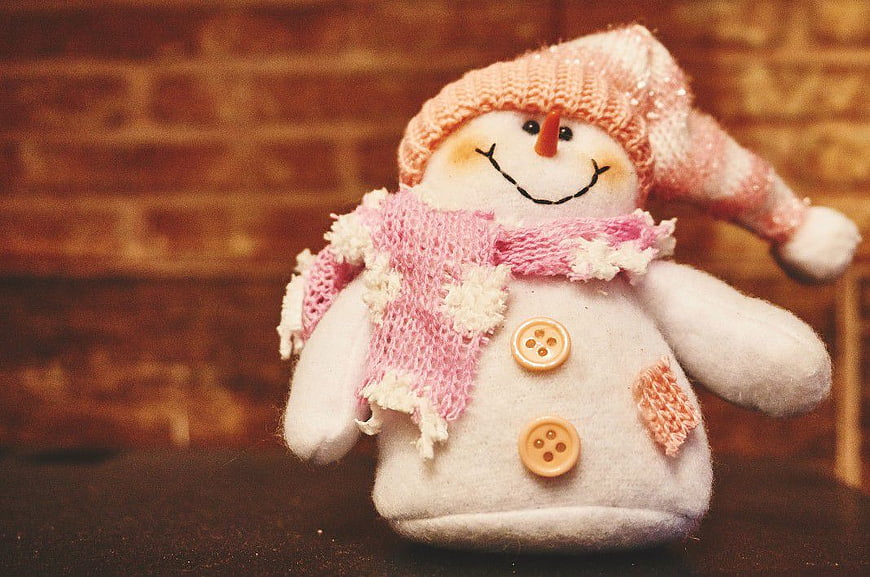 Cute Knitted Snowman Toy with Pink Hat and Scarf