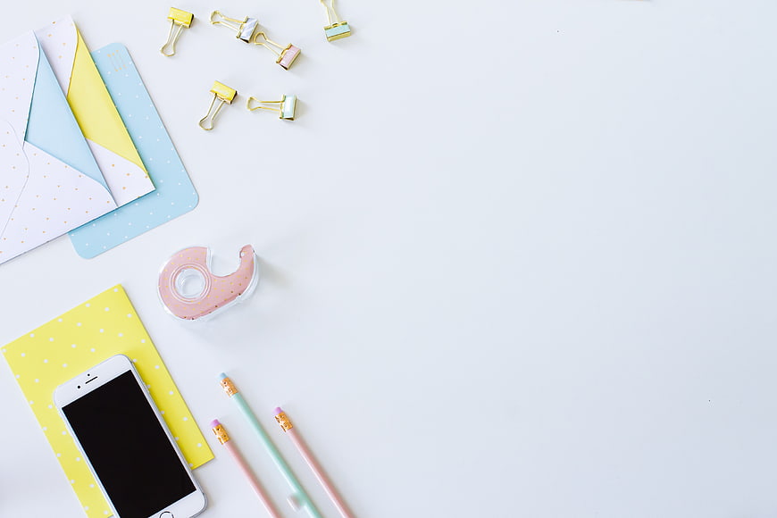 Pastel Stationery Flat Lay with Smartphone and Copyspace
