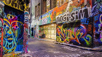 Vibrant Graffiti Alley with Colorful Street Art Murals