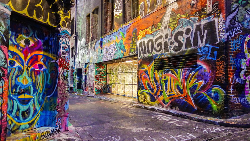 Vibrant Graffiti Alley with Colorful Street Art Murals
