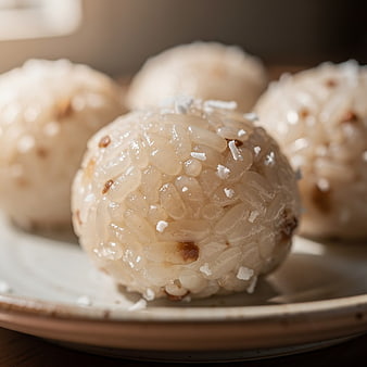 Close-up of Sweet Glutinous Rice Balls with Coconut