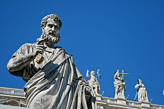 Statue of Saint Peter in Vatican City against Blue Sky