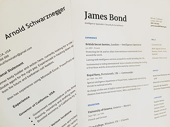 Humorous James Bond and Arnold Schwarzenegger Resume Documents