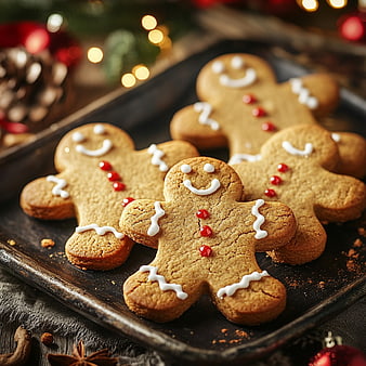 Festive Gingerbread Men Cookies on Dark Tray