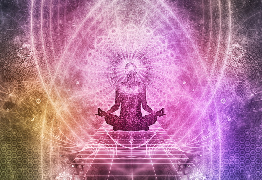 Abstract Meditation Silhouette with Spiritual Energy Aura