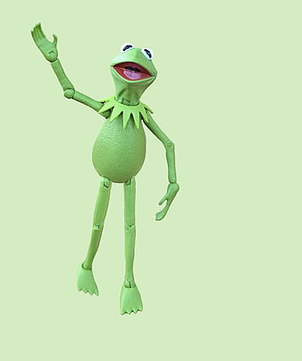 Green Kermit the Frog Action Figure Waving on Light Green Background
