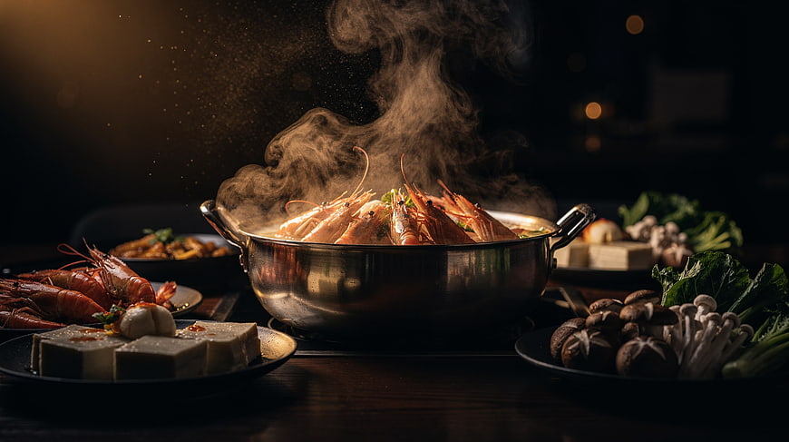 Steaming Shrimp Hotpot with Tofu and Vegetables