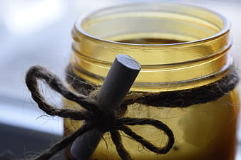 Rustic Amber Glass Jar With Twine Bow And Chalk Stick