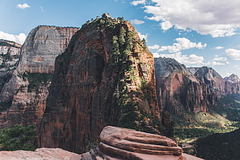 Majestic Red Rock Cliffs in Zion National Park Landscape