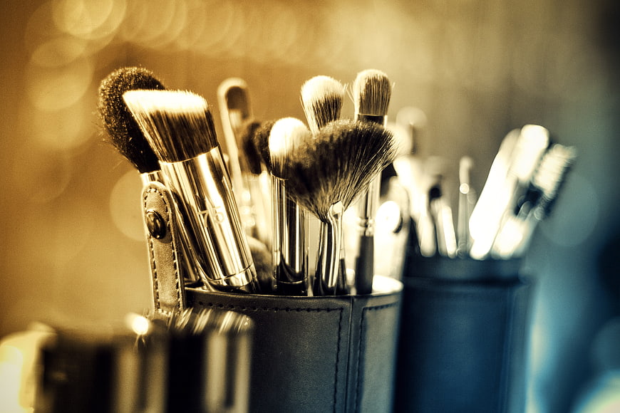 Professional Makeup Brushes in Leather Holder
