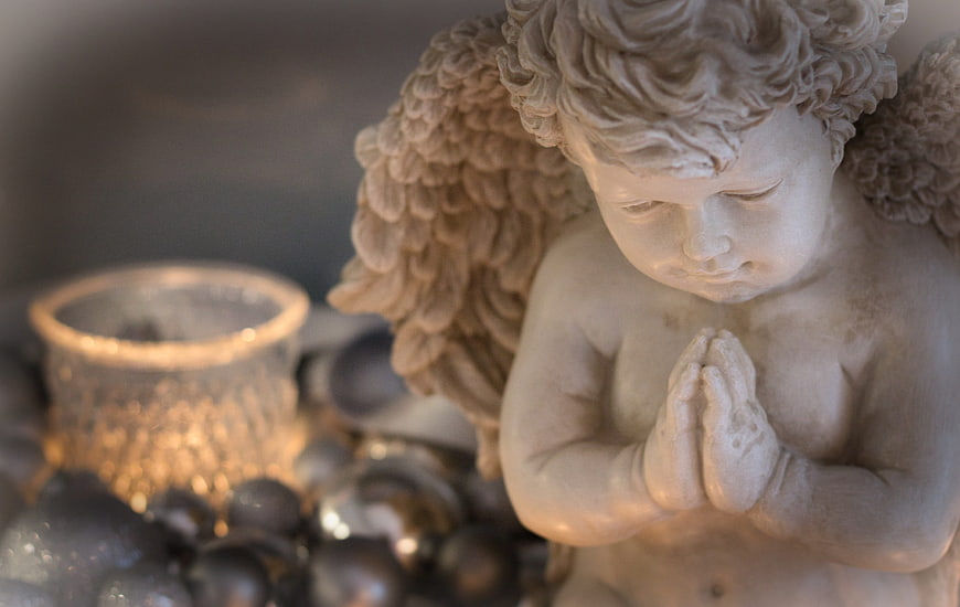 Praying Angel Statue With Candle And Ornaments