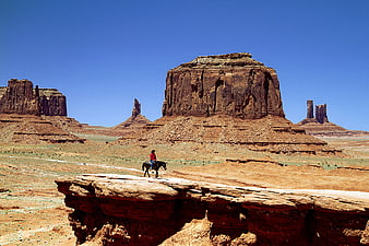 Lone Rider on Horseback in Monument Valley Desert Landscape