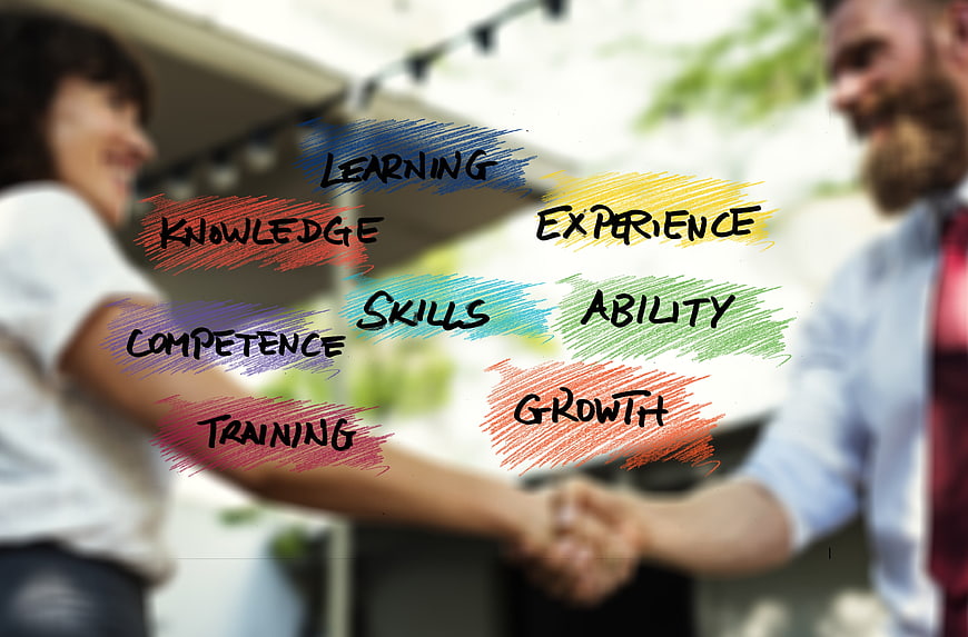 Business Handshake With Skill And Growth Concept Words