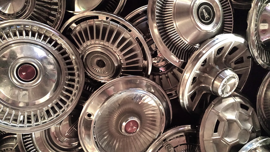 Vintage Chrome Hubcaps Collection Pattern