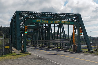 Green Steel Truss Bridge Welcome to Cape Breton Sign
