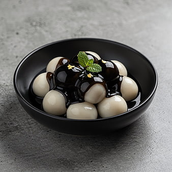 Black Sesame Tangyuan Dessert in Black Bowl