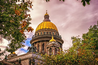 Gilded Dome of Saint Isaac's Cathedral Framed by Autumn Trees
