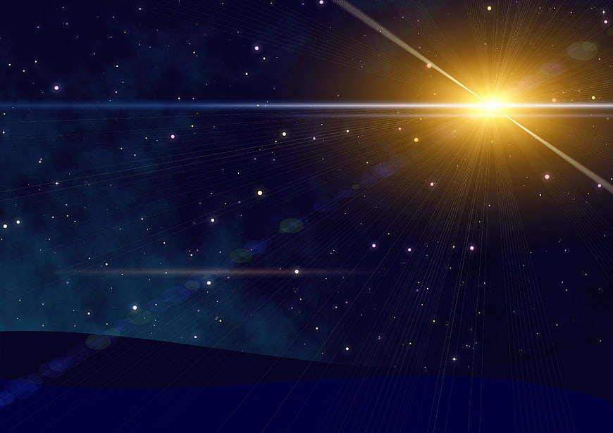 Abstract Starburst Light Rays on Dark Blue Background
