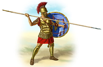 Illustration of Ancient Greek Hoplite Soldier with Spear and Shield